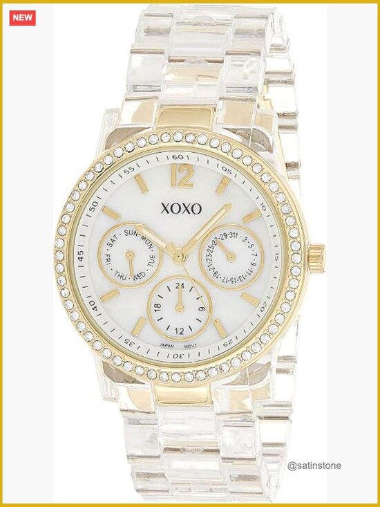 Clear Rhinestone Bracelet Watch with Gold Case